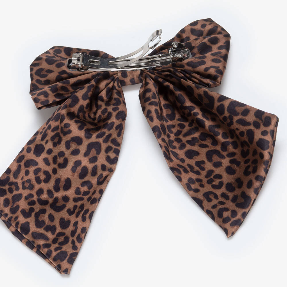 NAME IT-مشبك شعر فيونكة بنقشة الفهد لون بني للبنات (14 سم) | Childrensalon