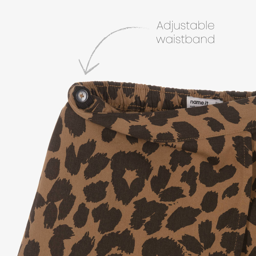 NAME IT-Girls Brown Leopard Print Cotton Skort | Childrensalon