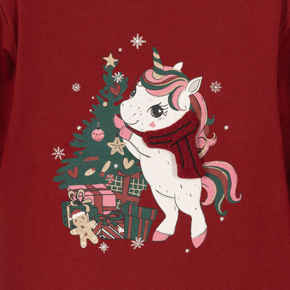 NAME IT-Girls Burgundy Red Christmas Unicorn Top | Childrensalon