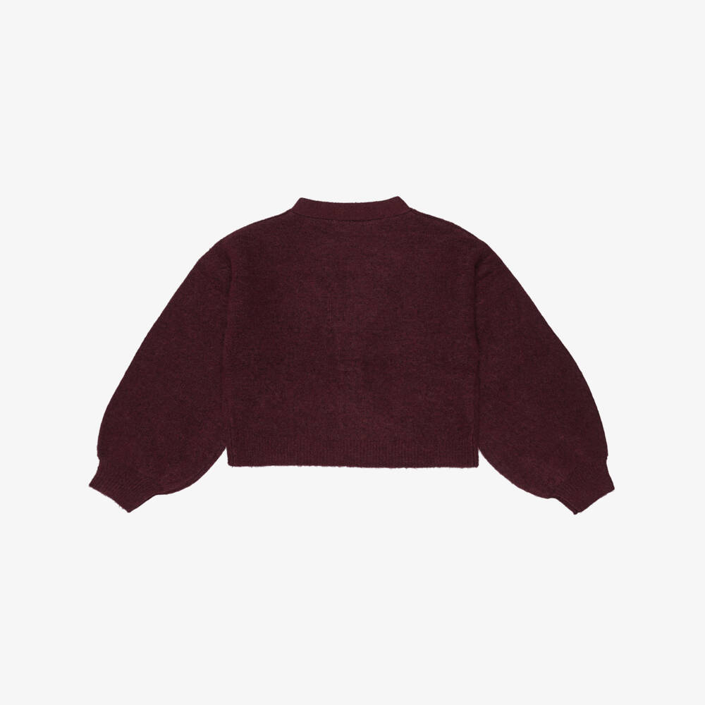 NAME IT-Girls Burgundy Red Knitted Cardigan with Black Satin Bows | Childrensalon