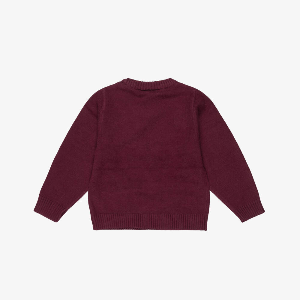 NAME IT-Girls Burgundy Red Knitted Sweater with Pink Velvet Bows | Childrensalon
