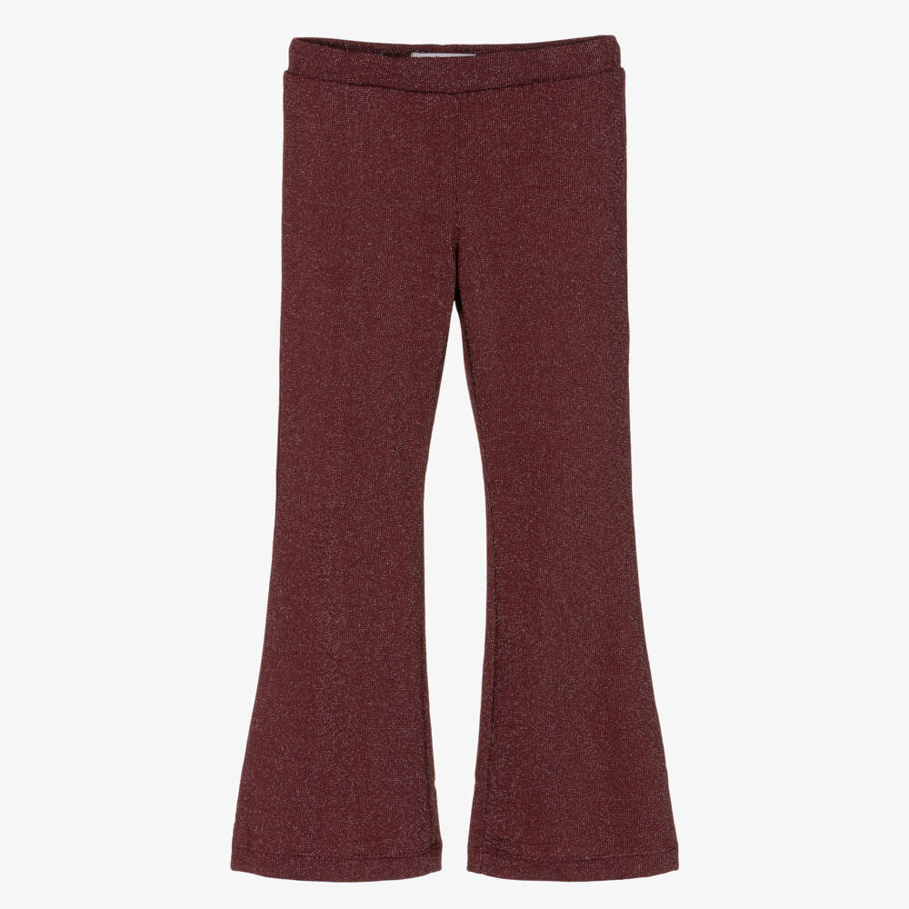 NAME IT-Girls Burgundy Red Lurex Bootcut Trousers | Childrensalon