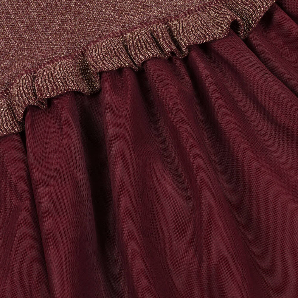 NAME IT-Girls Burgundy Red Lurex Knit Dress with Tulle | Childrensalon