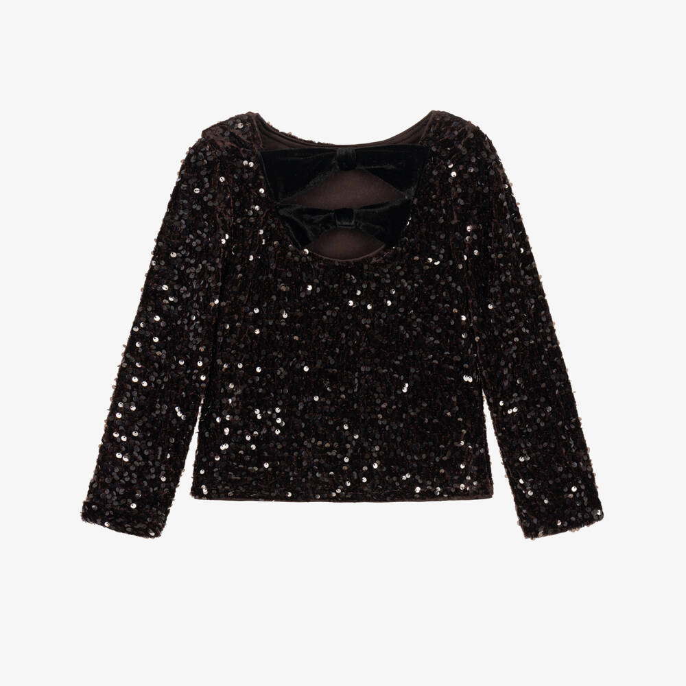 NAME IT-Girls Chocolate Brown Sequinned Top | Childrensalon