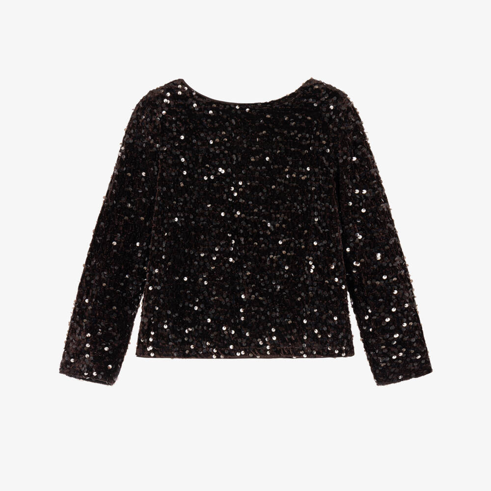 NAME IT-Girls Chocolate Brown Sequinned Top | Childrensalon