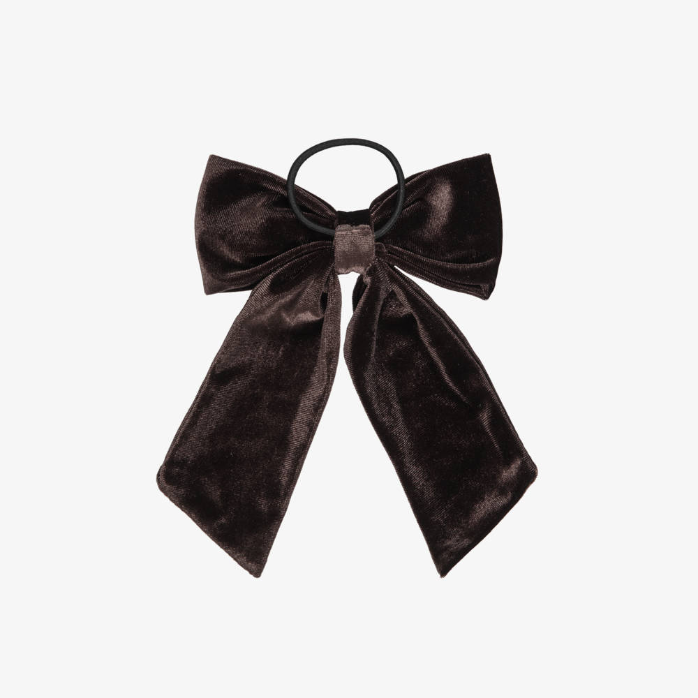 NAME IT-Girls Chocolate Brown Velour Bow Hair Elastic (12cm) | Childrensalon