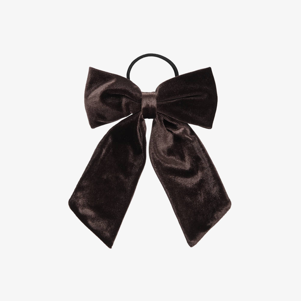 NAME IT-Girls Chocolate Brown Velour Bow Hair Elastic (12cm) | Childrensalon