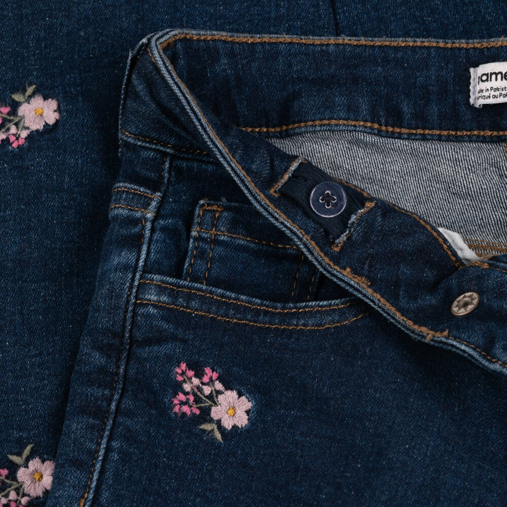NAME IT-بنطلون جينز مطرز بورود لون كحلي للبنات | Childrensalon