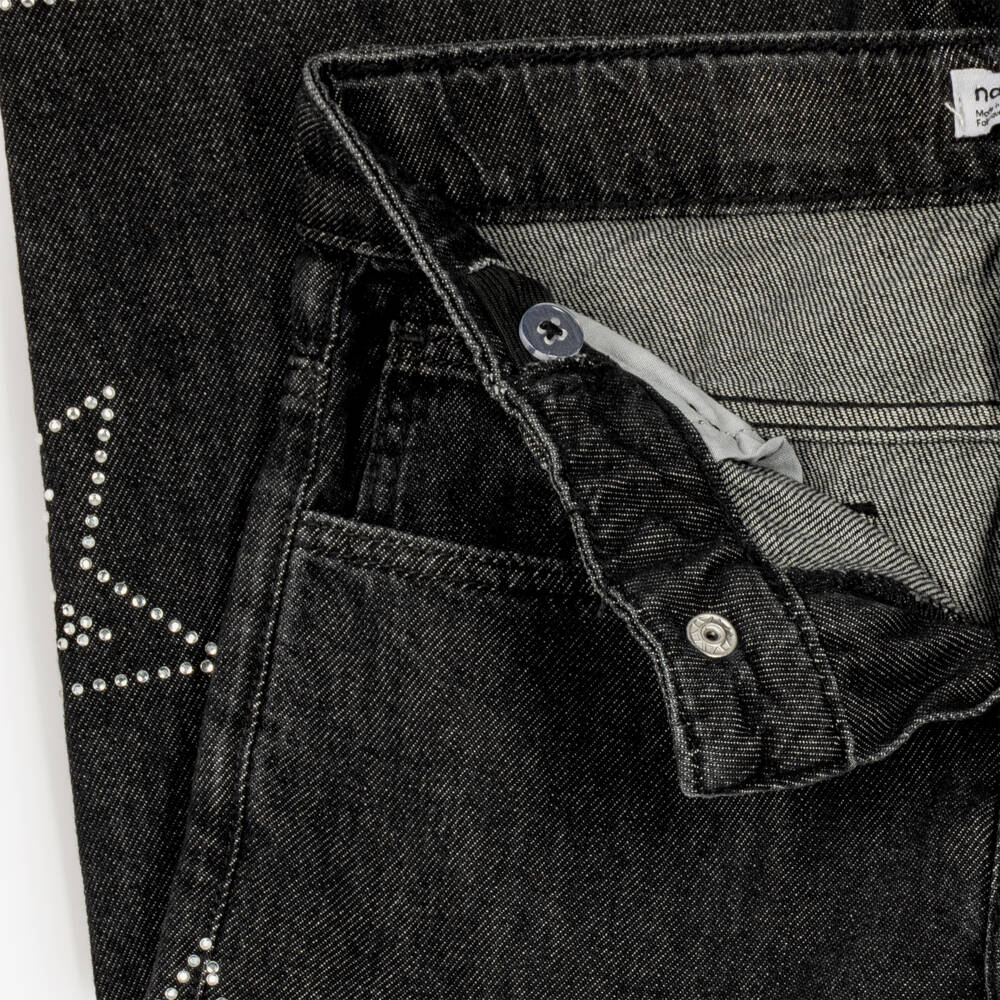 NAME IT-Girls Dark Grey Wide Leg Jeans with Sparkly Stars | Childrensalon