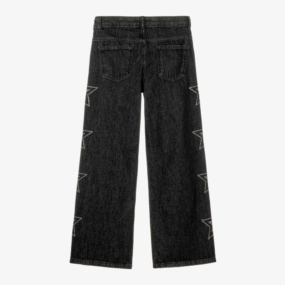 NAME IT-Girls Dark Grey Wide Leg Jeans with Sparkly Stars | Childrensalon