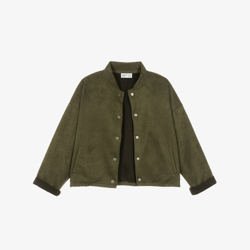NAME IT-Girls Dark Moss Green Faux Suede Jacket | Childrensalon