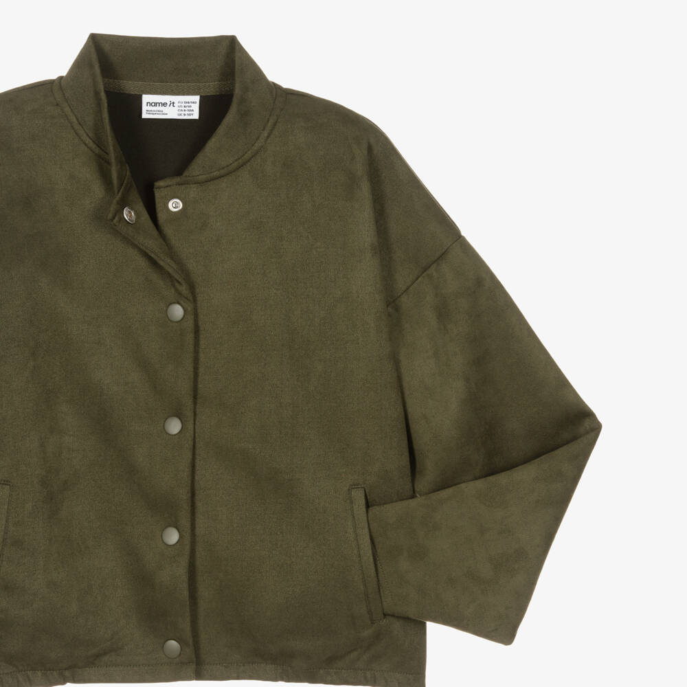 NAME IT-Girls Dark Moss Green Faux Suede Jacket | Childrensalon