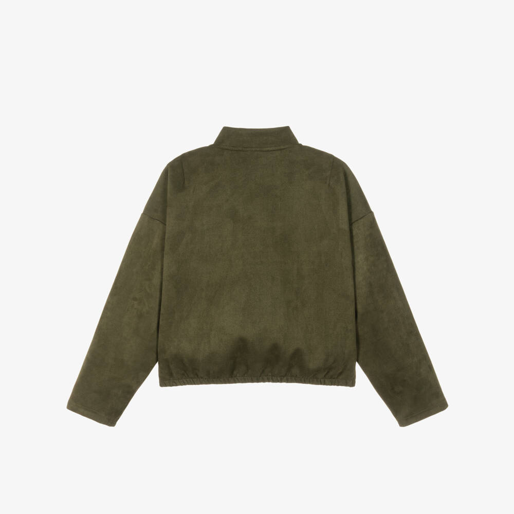 NAME IT-Girls Dark Moss Green Faux Suede Jacket | Childrensalon