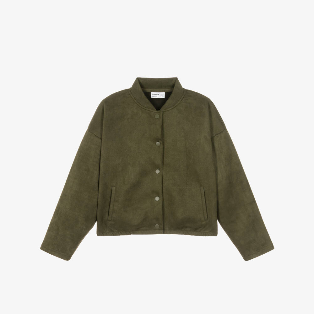NAME IT-Girls Dark Moss Green Faux Suede Jacket | Childrensalon
