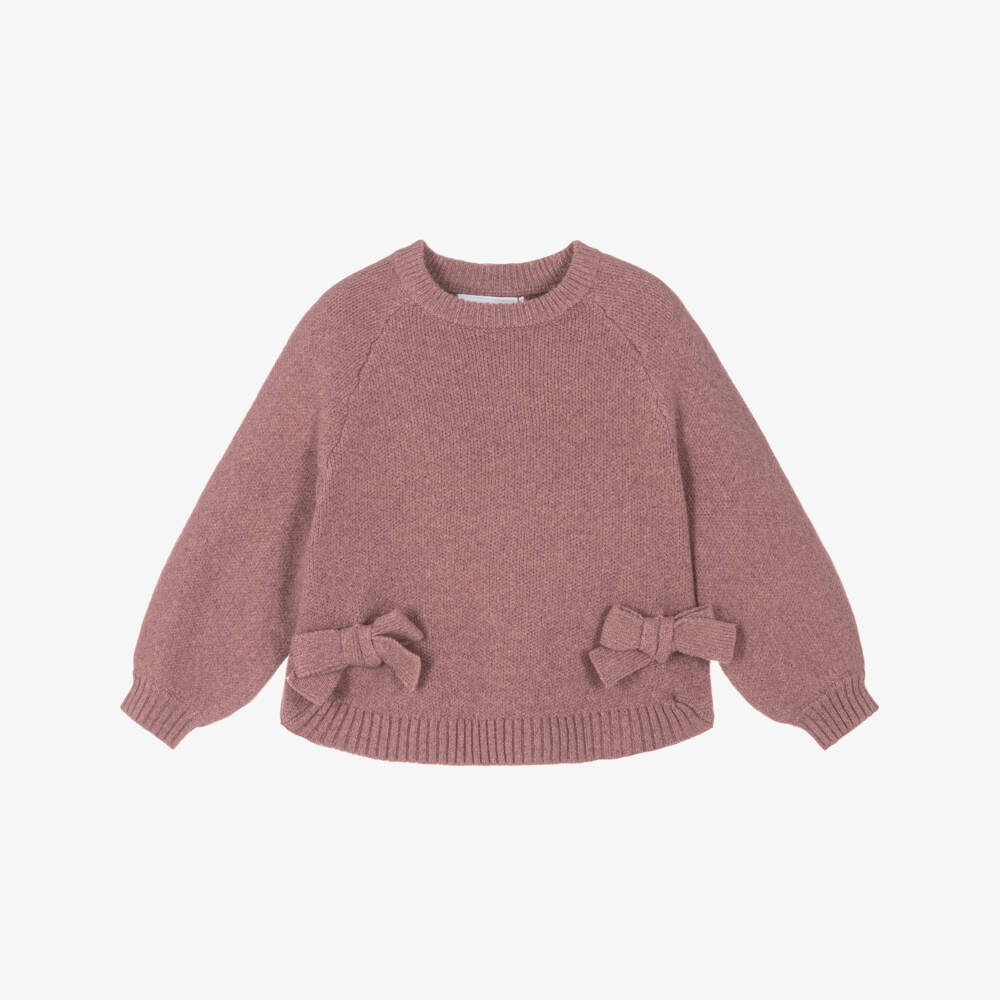 NAME IT-Girls Dusky Pink Sweater with Bows | Childrensalon