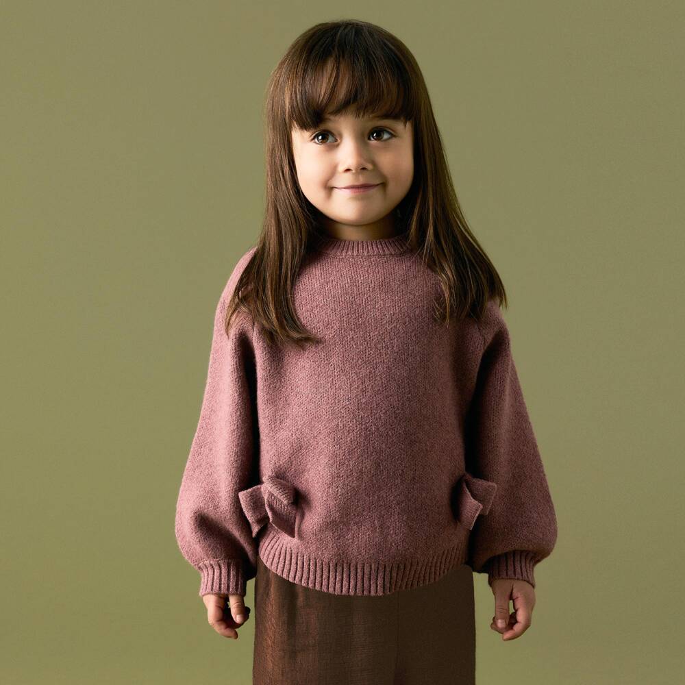 NAME IT-Girls Dusky Pink Sweater with Bows | Childrensalon