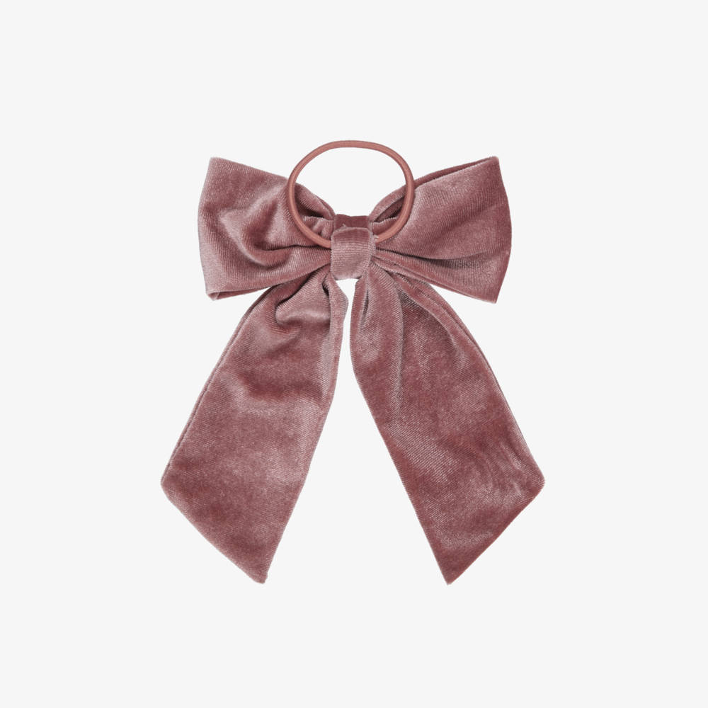 NAME IT-Girls Dusky Pink Velour Bow Hair Elastic (12cm) | Childrensalon