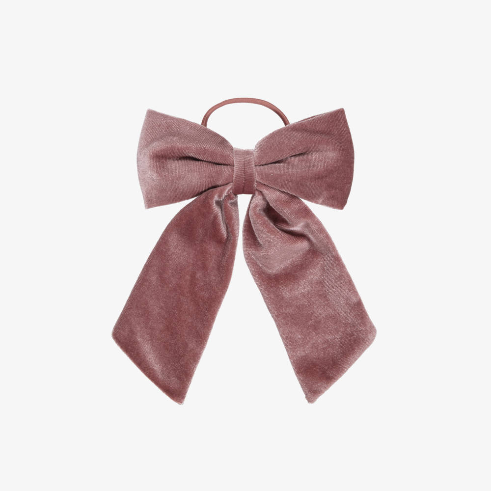 NAME IT-Girls Dusky Pink Velour Bow Hair Elastic (12cm) | Childrensalon