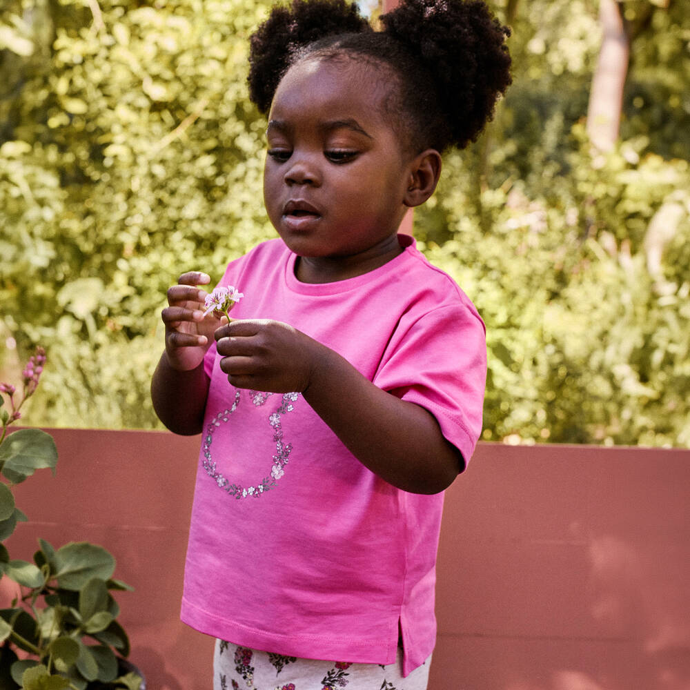 NAME IT-Girls Fuchsia Pink Organic Cotton Floral Rabbit T-Shirt | Childrensalon