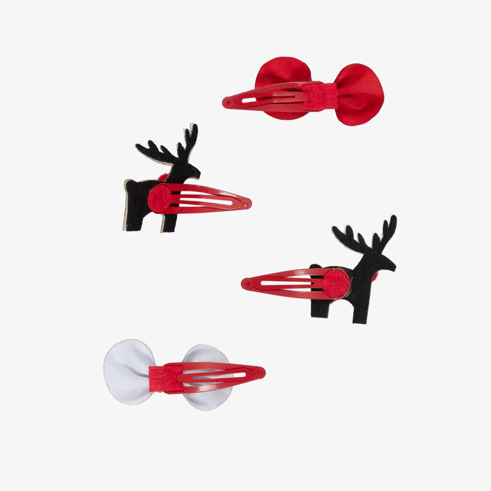 NAME IT-Girls Glittery Red Silver & Gold Christmas Hair Clips (4 Pack) | Childrensalon