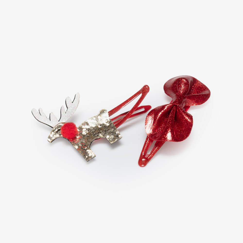 NAME IT-Girls Glittery Red Silver & Gold Christmas Hair Clips (4 Pack) | Childrensalon