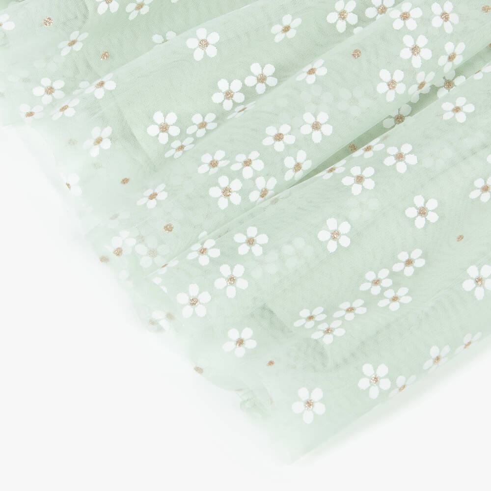 NAME IT-Girls Green Organic Cotton Jersey & Daisy Tulle Dress | Childrensalon
