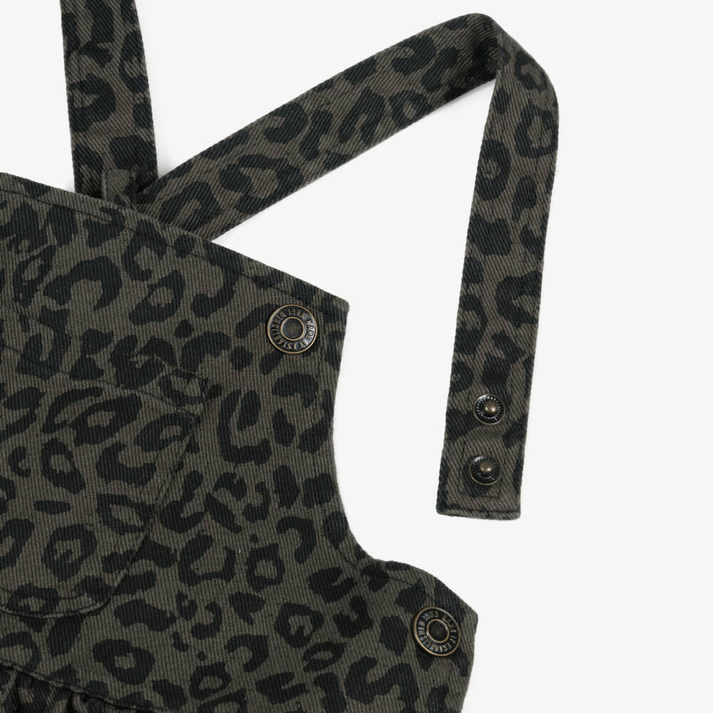 NAME IT-Girls Grey Cotton Leopard Print Pinafore Dress | Childrensalon