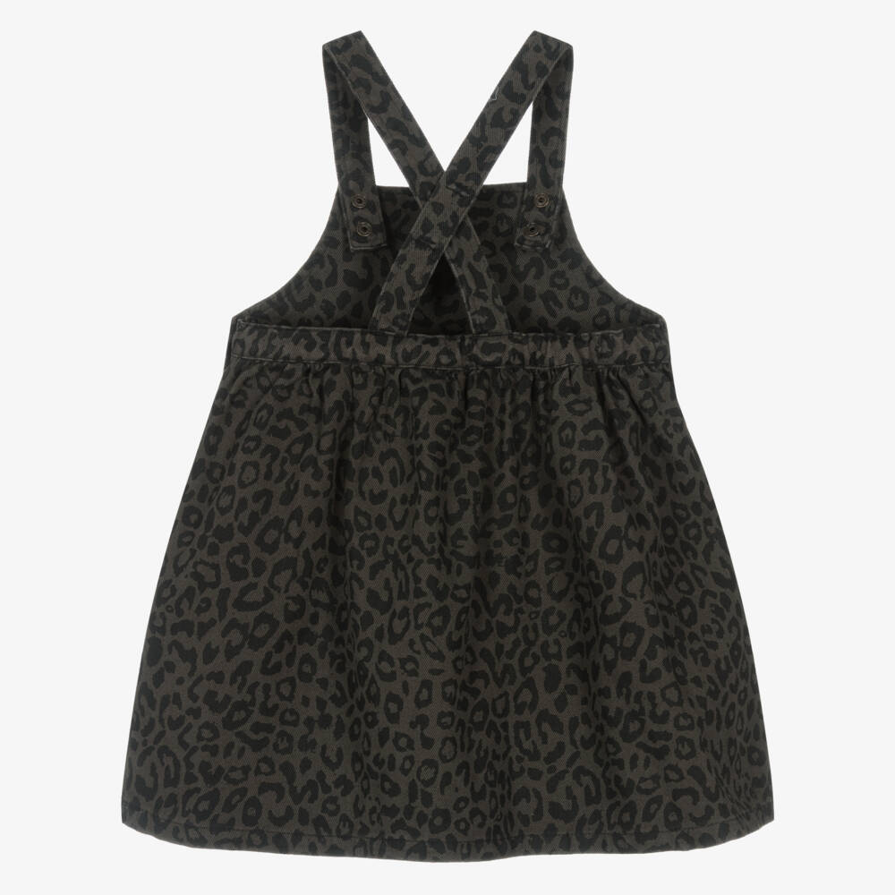 NAME IT-Girls Grey Cotton Leopard Print Pinafore Dress | Childrensalon