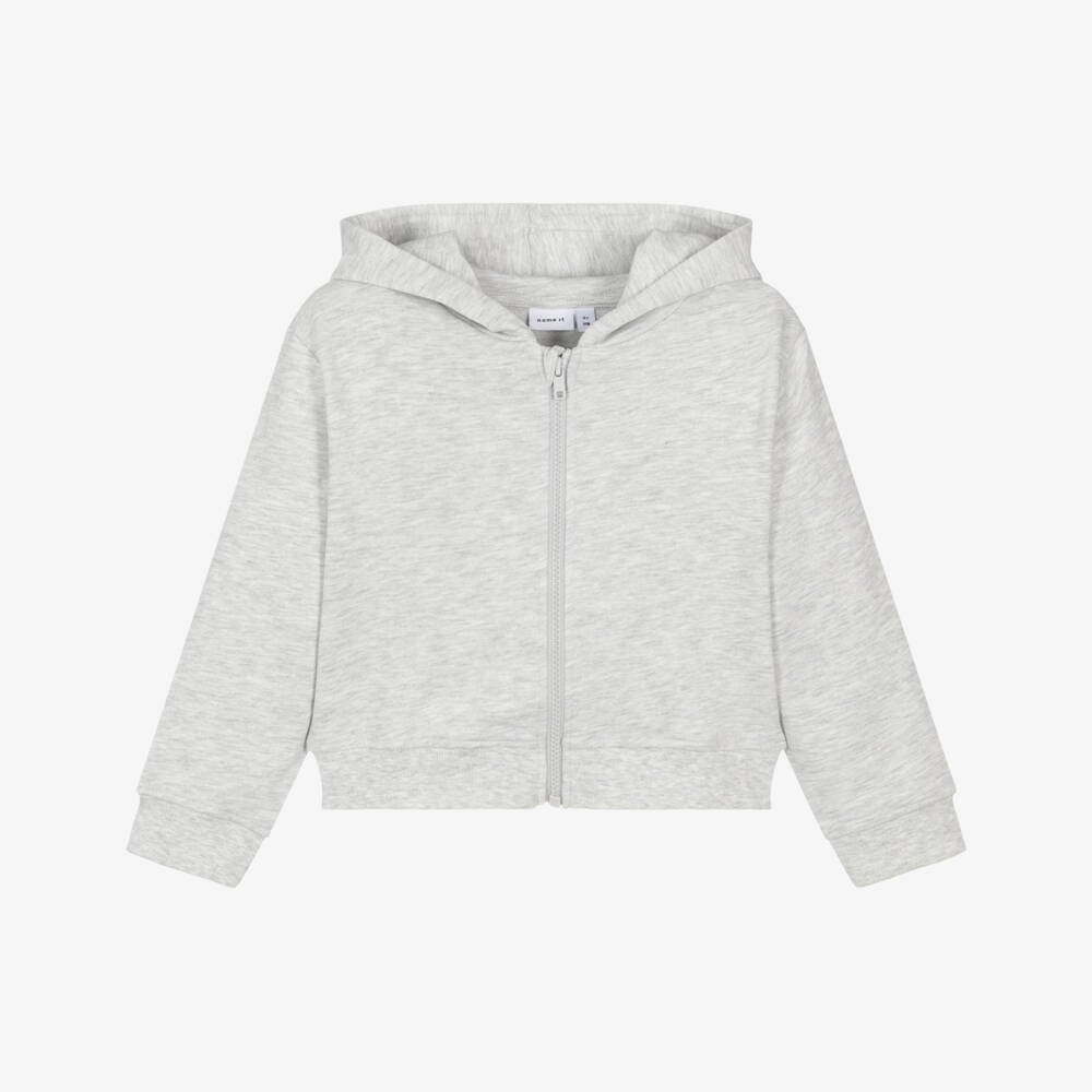 NAME IT- Толстовка на молнии с капюшоном серая меланжевая для девочек | Childrensalon