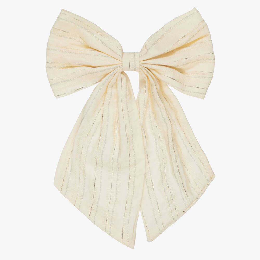 NAME IT-مشبك شعر فيونكة لون عاجي وفضي لامع للبنات (14 سم) | Childrensalon