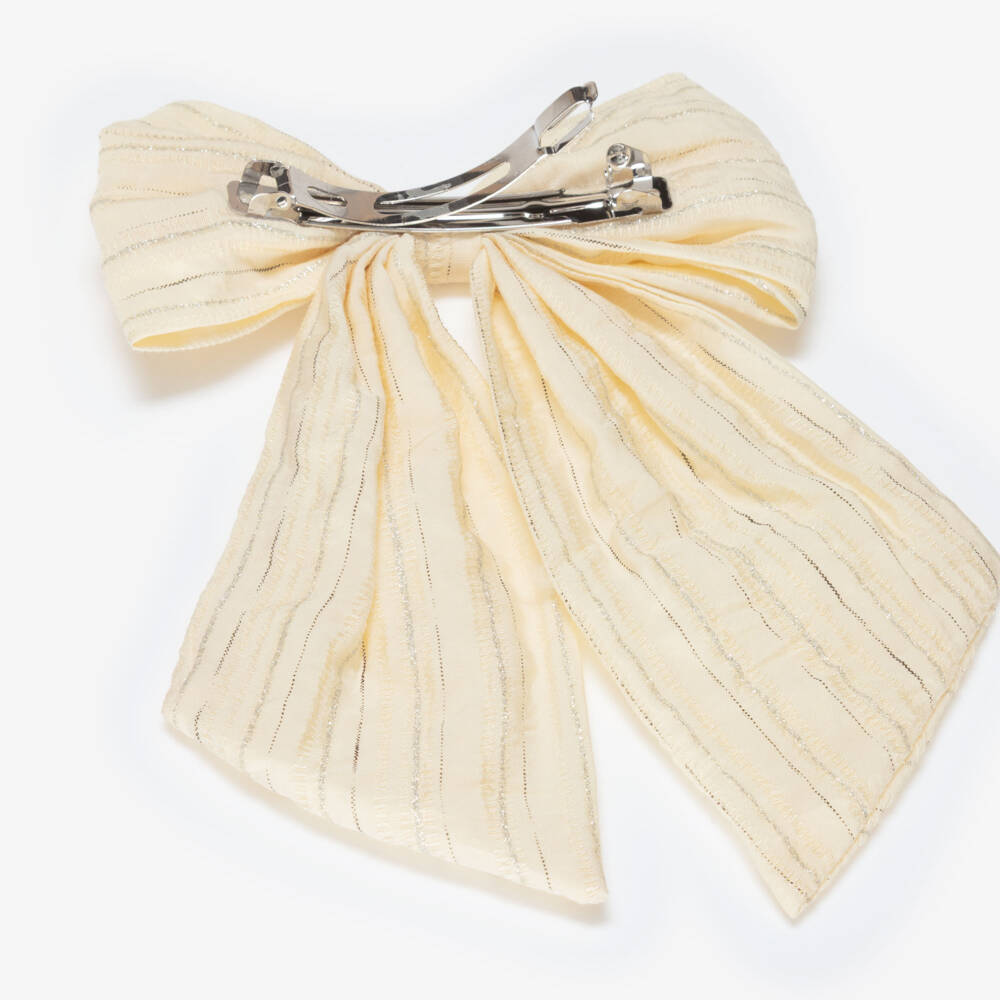 NAME IT-مشبك شعر فيونكة لون عاجي وفضي لامع للبنات (14 سم) | Childrensalon