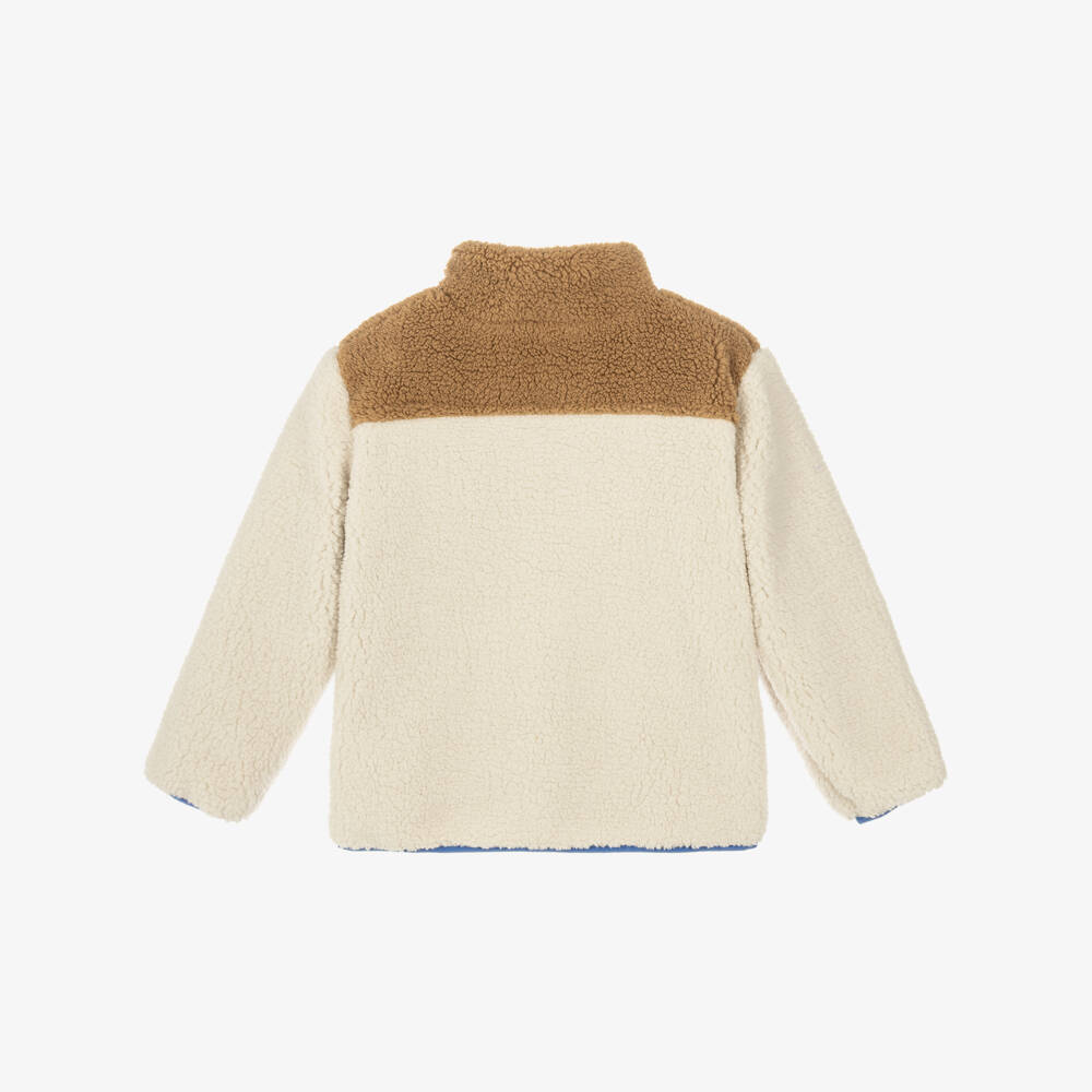 NAME IT-Girls Ivory & Brown Colourblock Teddy Fleece Jacket | Childrensalon