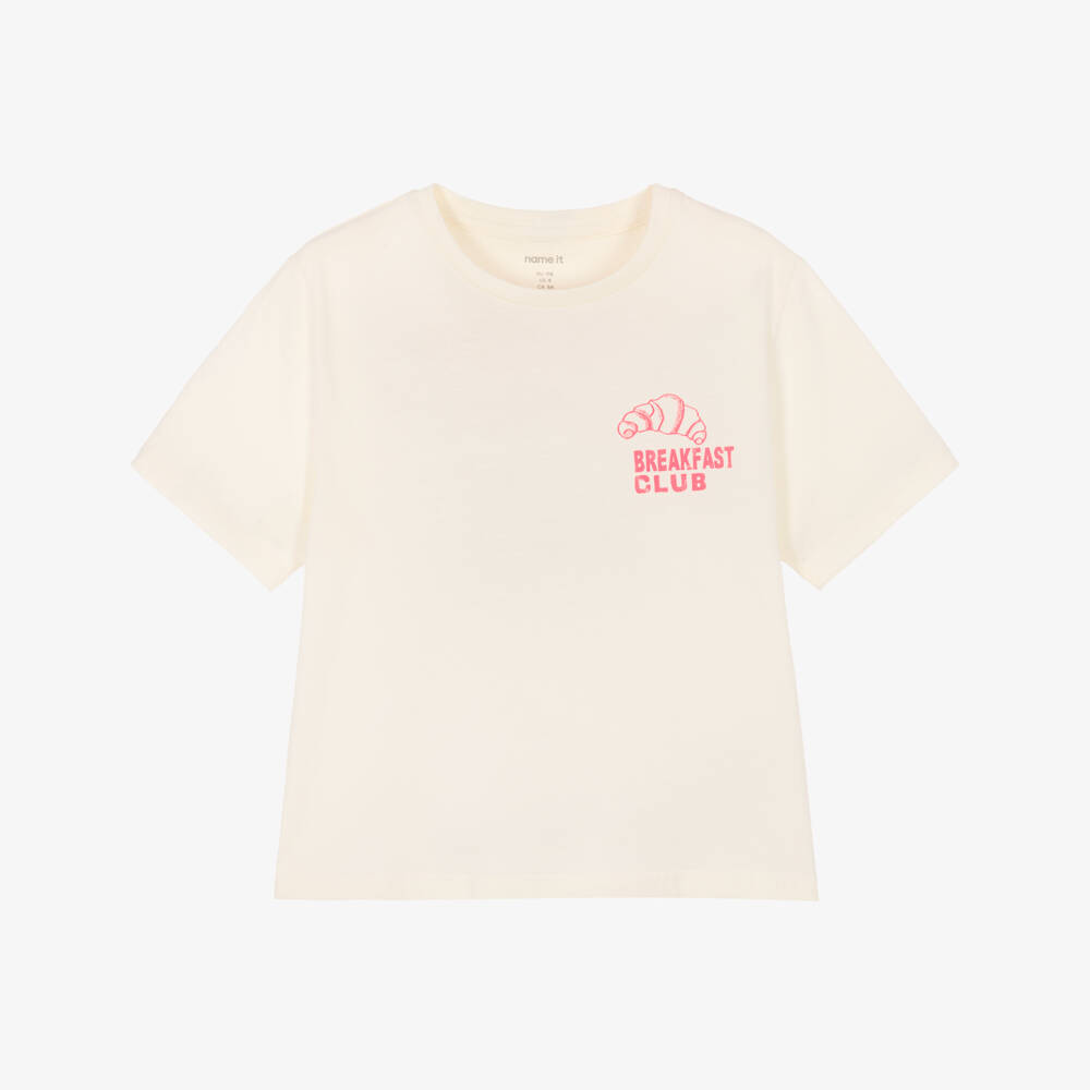 NAME IT-Girls Ivory Cotton Breakfast Club T-Shirt | Childrensalon