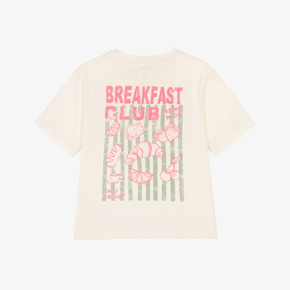NAME IT-Girls Ivory Cotton Breakfast Club T-Shirt | Childrensalon