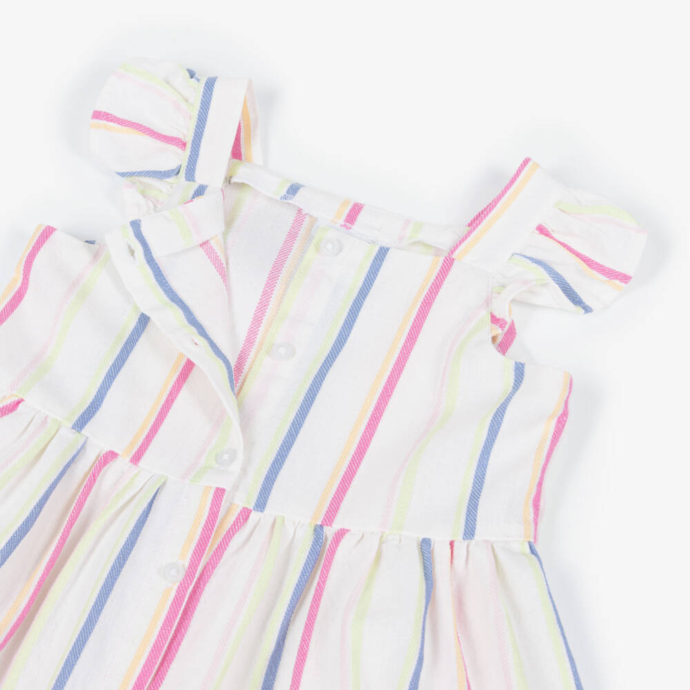 NAME IT-Girls Ivory Cotton Dress with Multicolour Stripes | Childrensalon
