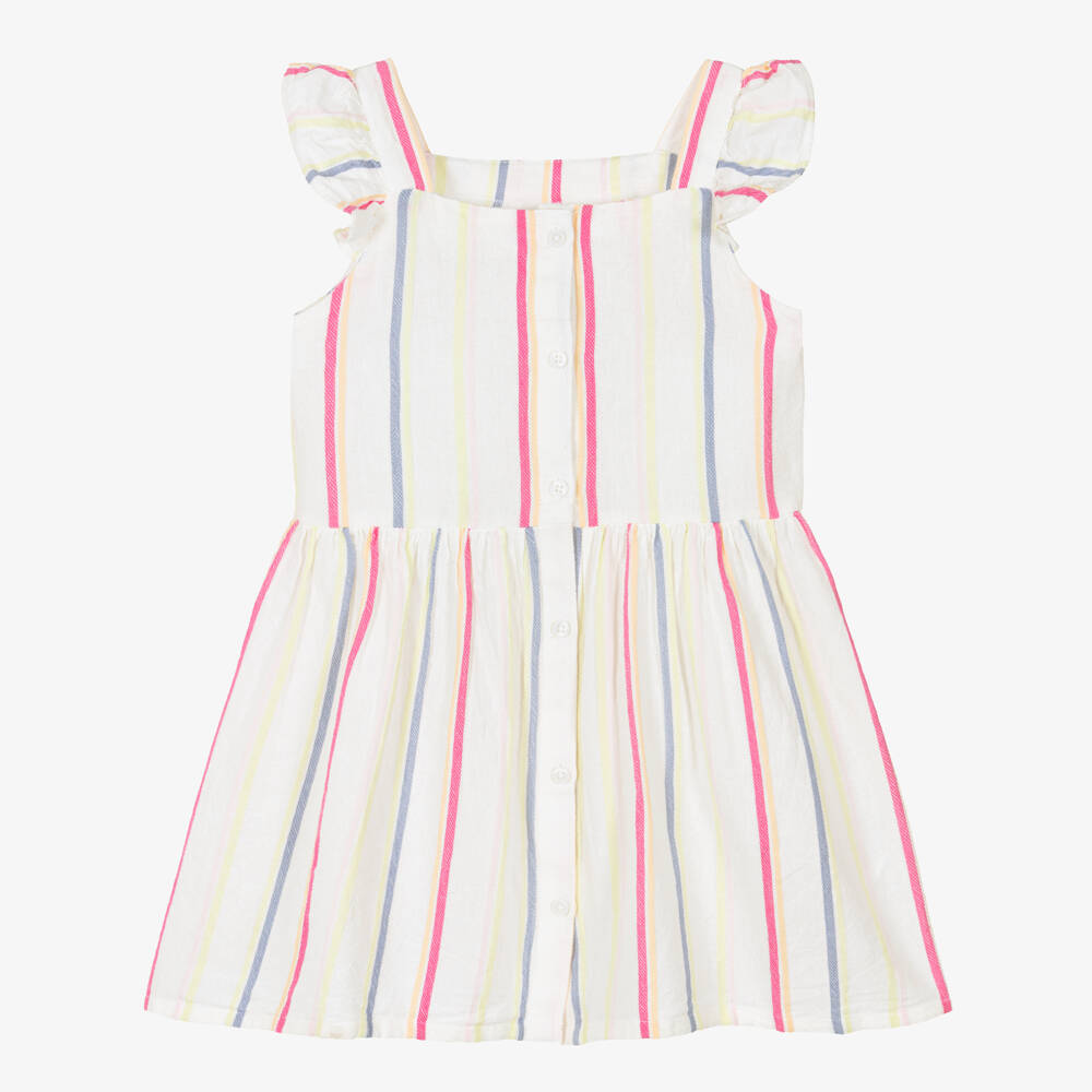 NAME IT-Girls Ivory Cotton Dress with Multicolour Stripes | Childrensalon