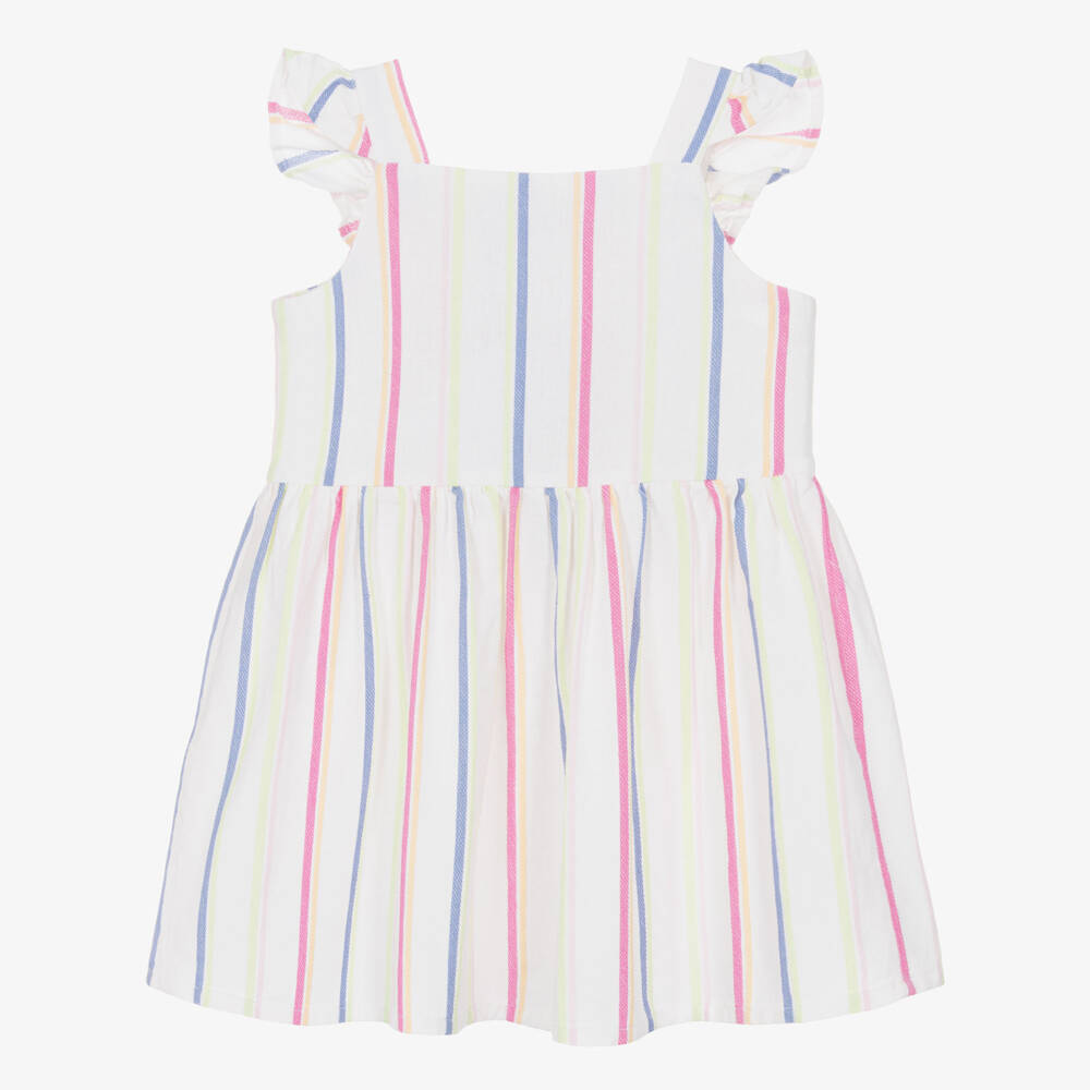 NAME IT-Girls Ivory Cotton Dress with Multicolour Stripes | Childrensalon