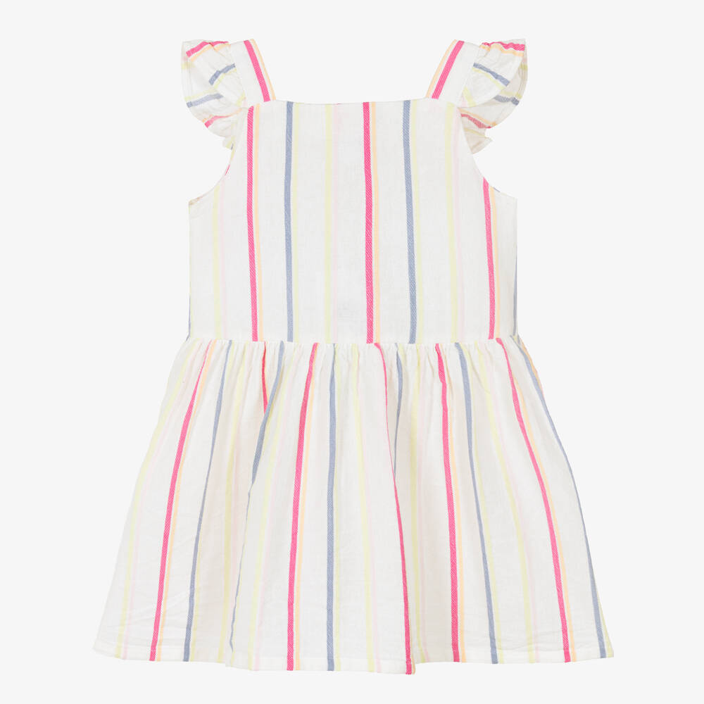 NAME IT-Girls Ivory Cotton Dress with Multicolour Stripes | Childrensalon