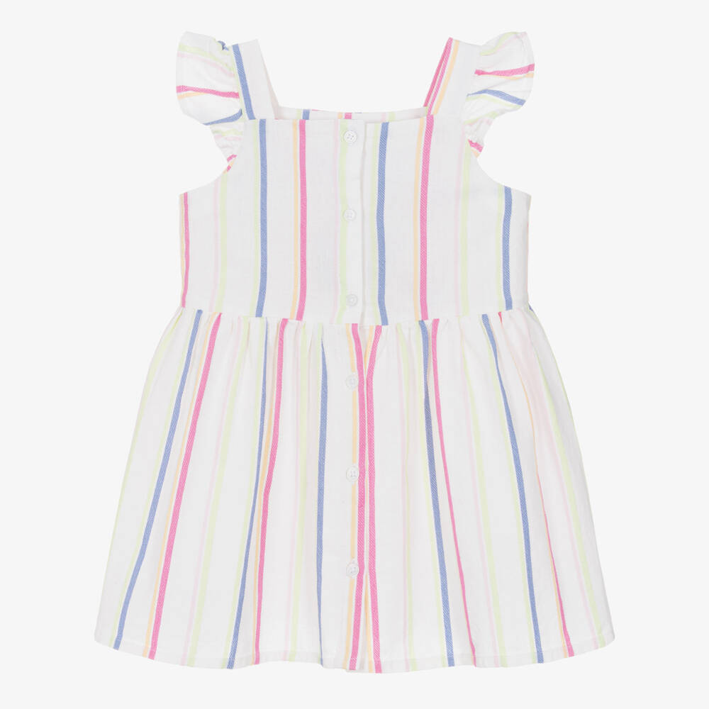 NAME IT-Girls Ivory Cotton Dress with Multicolour Stripes | Childrensalon