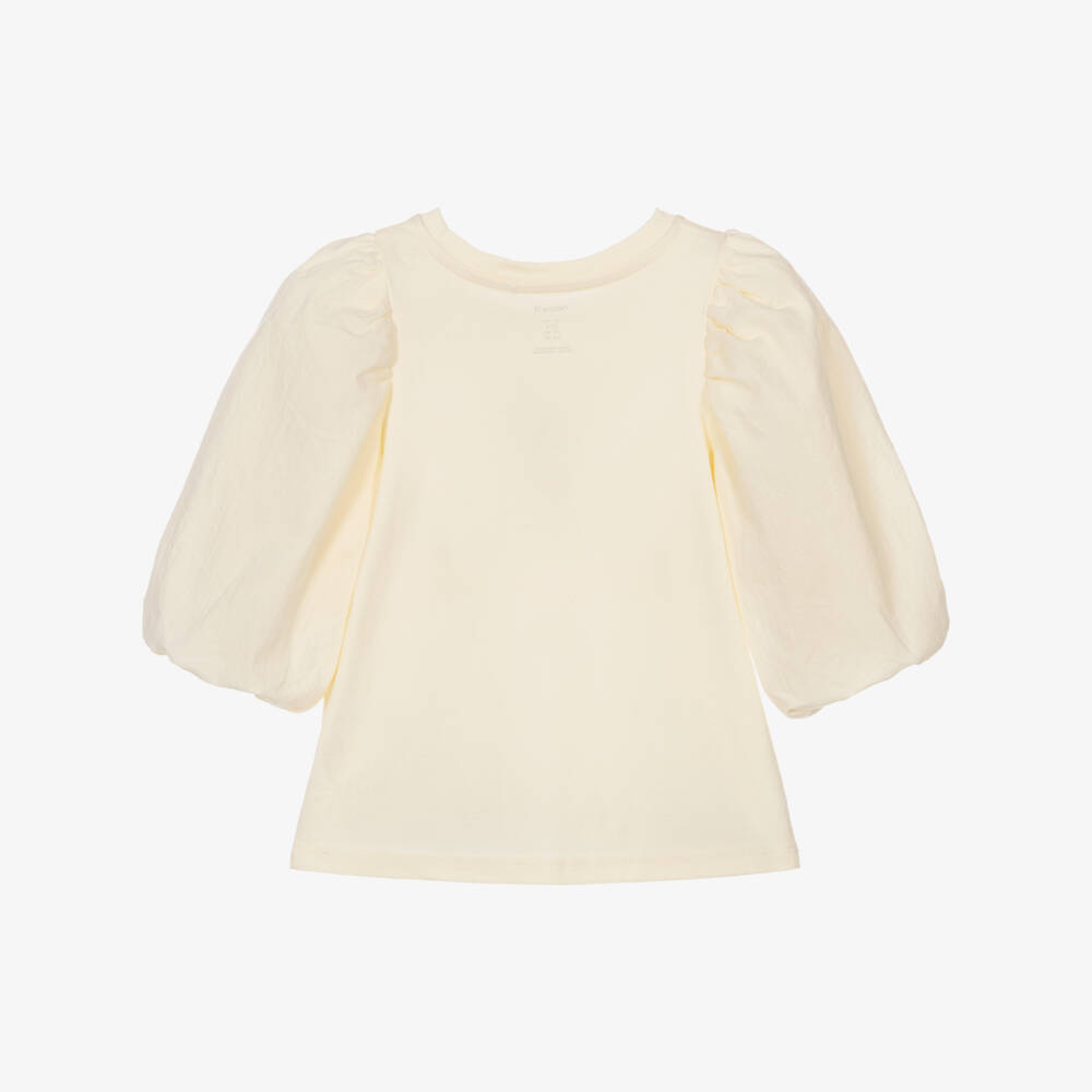 NAME IT-Girls Ivory Cotton T-Shirt with Puffed Sleeves | Childrensalon