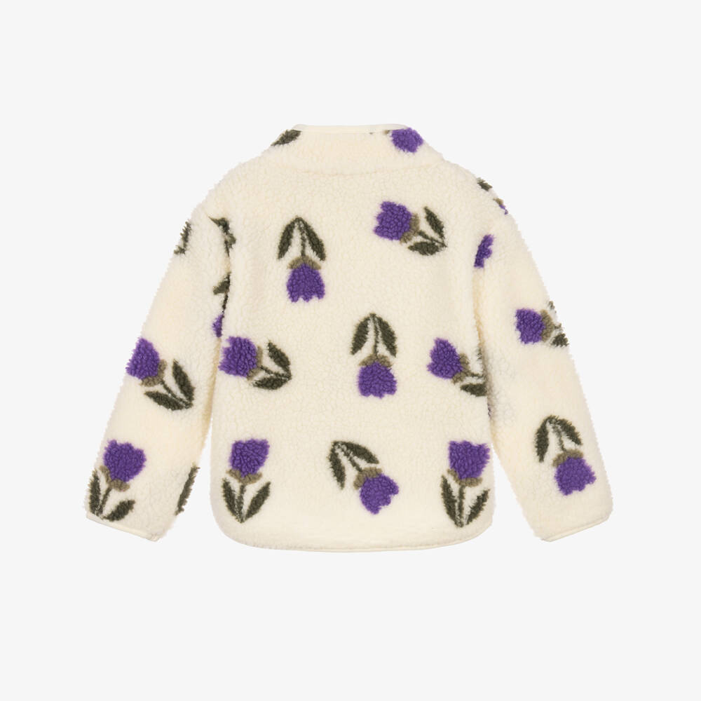 NAME IT-Girls Ivory Fleece Zip-Up Top with Purple Flowers | Childrensalon