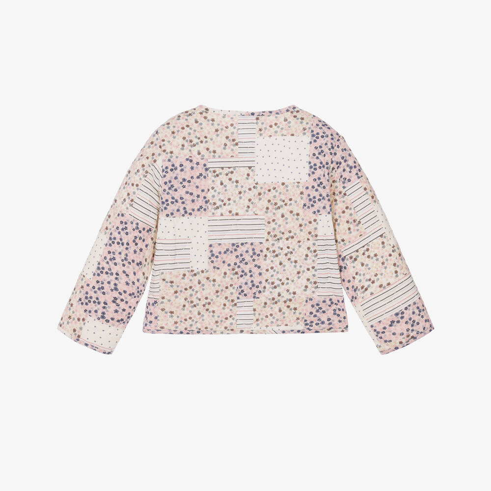 NAME IT-Girls Ivory Floral Quilted Jacket in Organic Cotton | Childrensalon