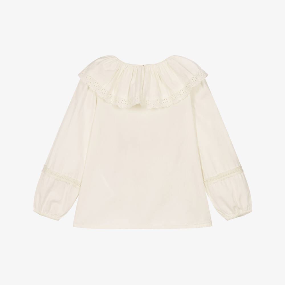 NAME IT-Girls Ivory Organic Cotton Blouse with Oversized Collar | Childrensalon