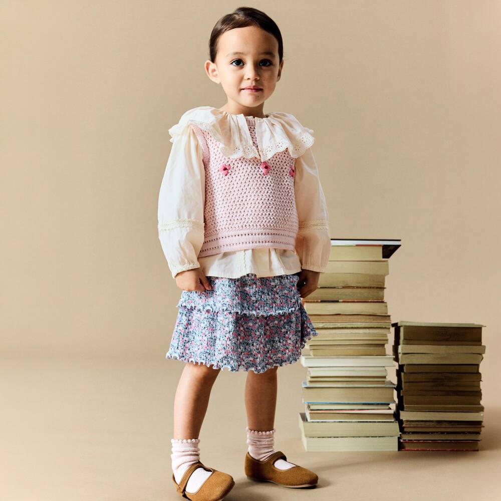 NAME IT-Girls Ivory Organic Cotton Blouse with Oversized Collar | Childrensalon