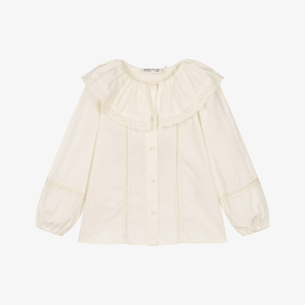 NAME IT-Girls Ivory Organic Cotton Blouse with Oversized Collar | Childrensalon