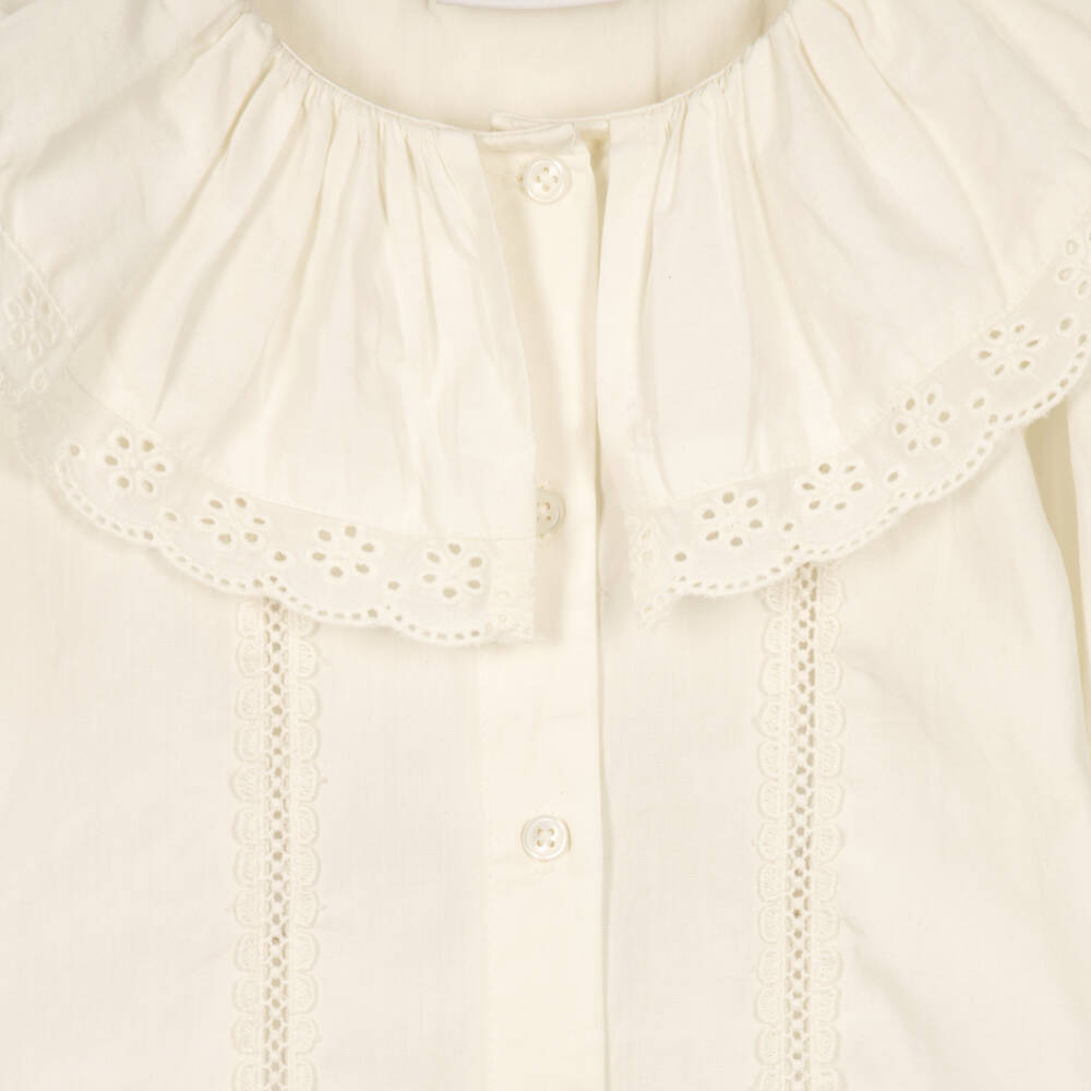 NAME IT-Girls Ivory Organic Cotton Blouse with Oversized Collar | Childrensalon