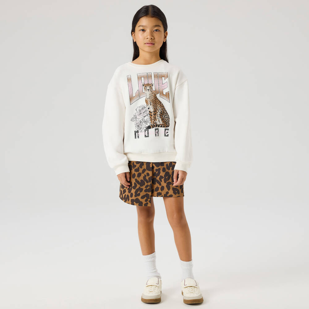 NAME IT-Girls Ivory Organic Cotton Leopard Print Sweatshirt | Childrensalon