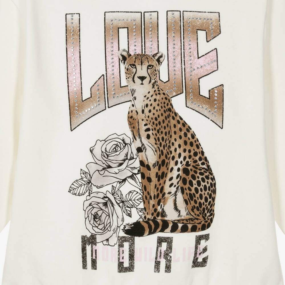 NAME IT-Girls Ivory Organic Cotton Leopard Print Sweatshirt | Childrensalon