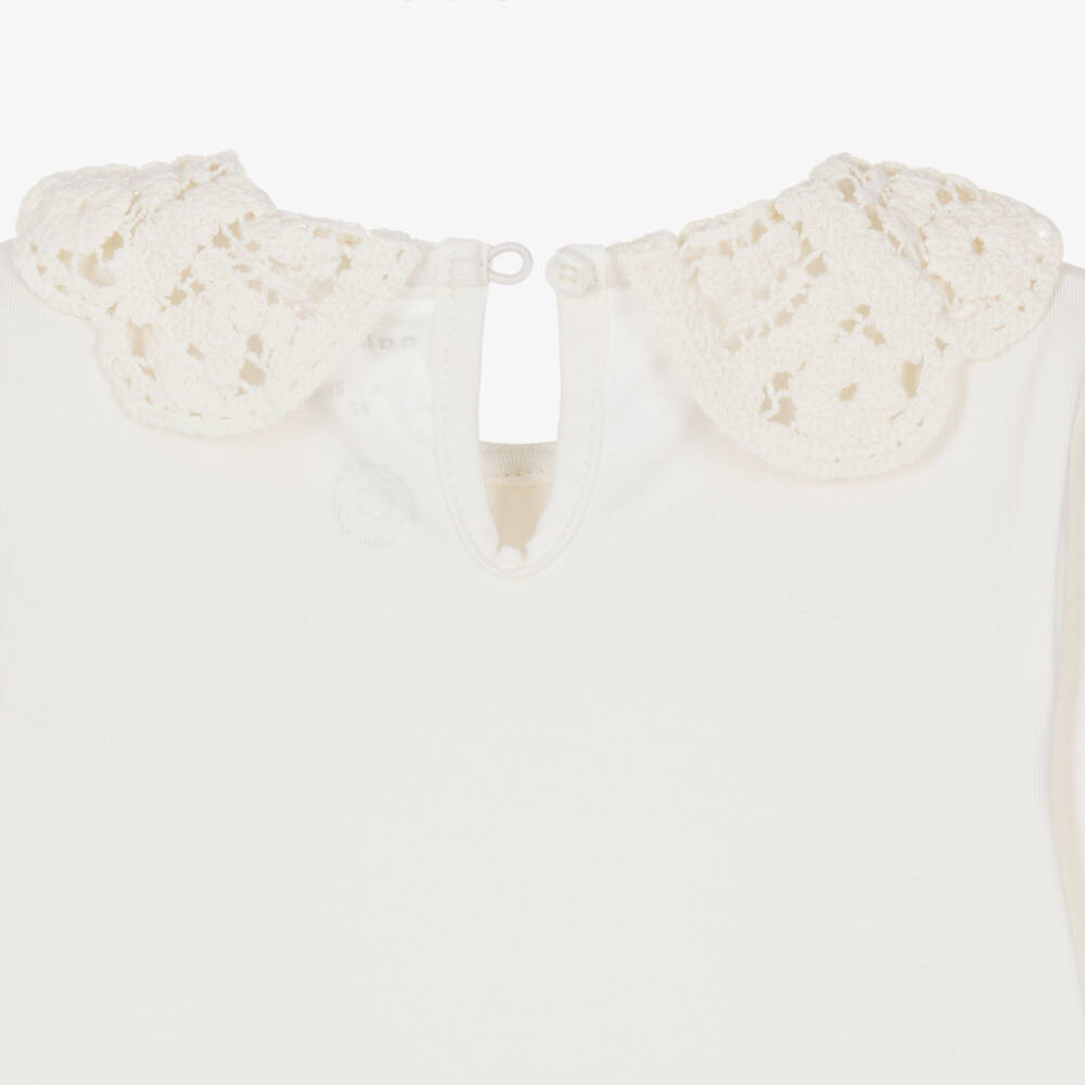 NAME IT-توب بنات بياقة كروشيه قطن عضوي لون عاجي | Childrensalon