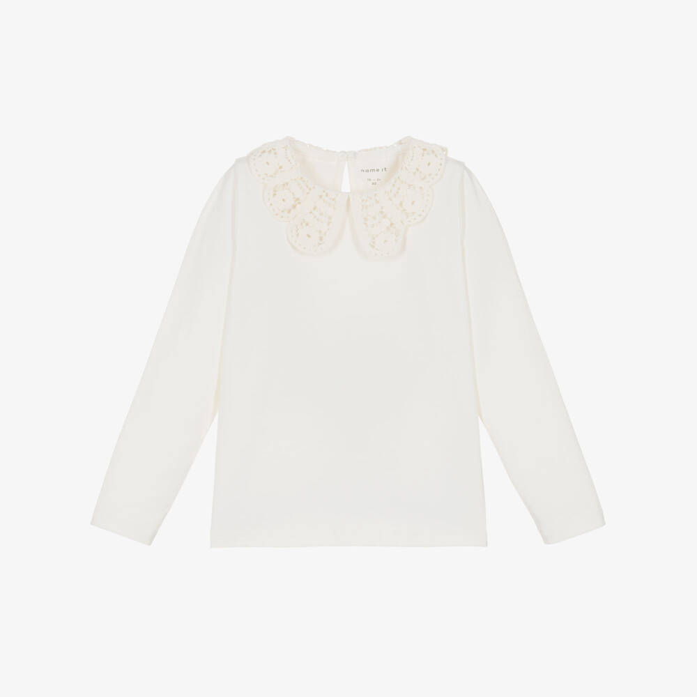 NAME IT-توب بنات بياقة كروشيه قطن عضوي لون عاجي | Childrensalon
